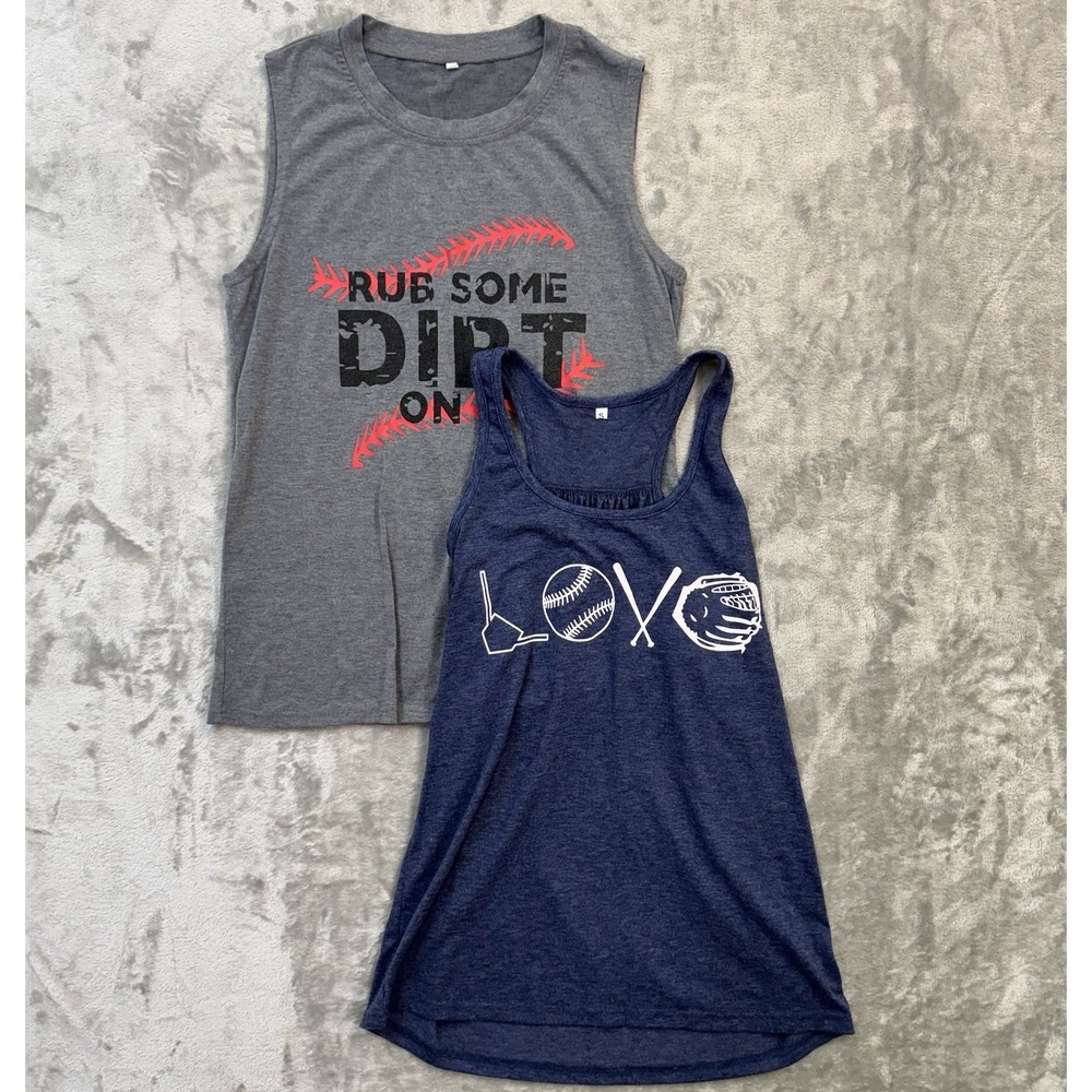 Baseball Mom Workout Tank Muscle Tee Tops Small Lot Of 2